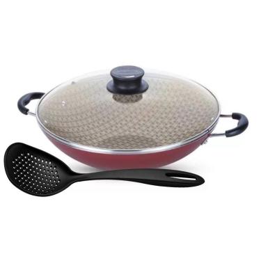 Imagem de Wok Paris Aluminio Antiaderente 6l Vermelho Com Espumadeira Tramontina