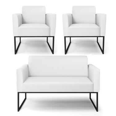 Imagem de Sofá Namoradeira Com 2 Poltronas Base Industrial Preto Marisa Corino D03 - D\'rossi Cor Branco