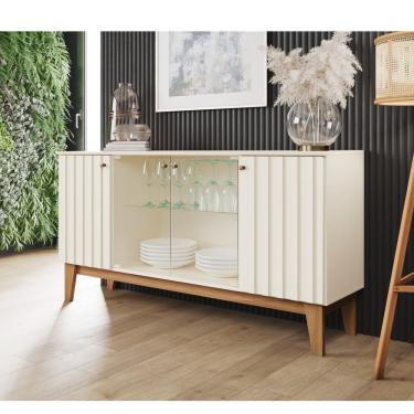 Imagem de Buffet 4 Portas Com Ripado E Vidro Eiffel Off White