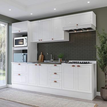 Imagem de Cozinha Pérola Com Rodapé 5 Peças Torre Quente Aéreo 3 Portas Balcão 120 Balcão 80 E Basculante Yesc Branco