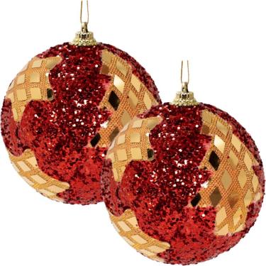 Imagem de Kit 2 Bolas Natalina Estrela árvore De Natal Artesanal 80mm