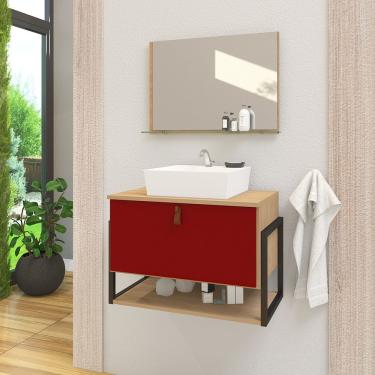 Imagem de Gabinete De Banheiro Vegas 1 Prateleira 1 Porta 60cm Freijó E Vinho - Vermelho