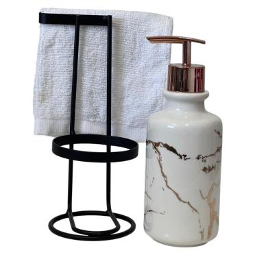 Imagem de Porta Sabonete Líquido Em Porcelana Com Suporte Preto 2799 - Amigold Branco