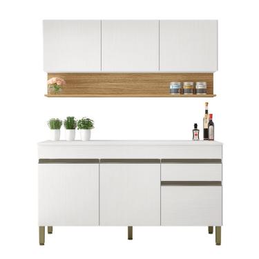 Imagem de Kit Armário De Cozinha E Balcão Completa 1,50m Line Branco / Madeirado Kit's Paraná