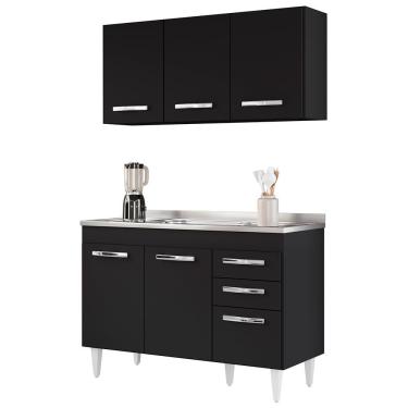 Imagem de Armário Aéreo Honduras E Balcão Gabinete Com Pia 120cm Suécia Preto - Lumil