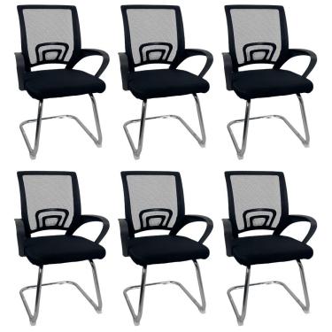 Imagem de Kit 6 Cadeiras De Escritório Begonia Oficial Tela Mesh Fixa Preto