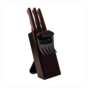 Imagem de Kit Para Churrasco Black Lâminas Aço Inox Escurecido Cabos De Madeira 05 Peças - Tramontina 22999045