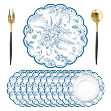 Imagem de 50 peças de jogo americano de papel floral azul, tapete americano chinoiserie 33,4 cm, vintage, azul, floral, redondo, descartável, conjunto de mesa, casamento, chá e festa, artigos de festa de