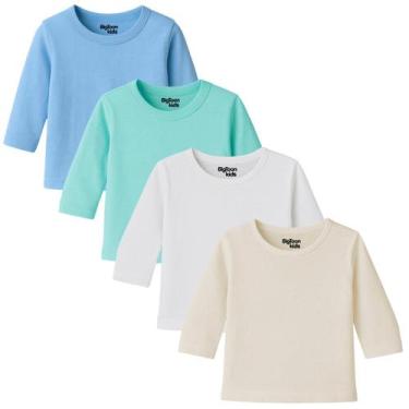 Imagem de Kit 4 Camiseta Manga Longa Lisa Bebê Menino Menina P M G - BigToon Kid