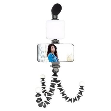 Imagem de Kit para Gravação com Microfone Direcional, Luz LED e Tripé Articulado