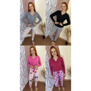 Imagem de Pijama blusa canelada c/calça meia malha