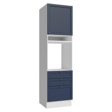 Imagem de Torre Quente 60 cm 1 Porta 3 Gavetas Vik Madesa, Branco/Azul