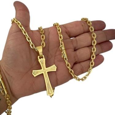 Imagem de Kit Cadeado 5mm + Cruz Templária Banhado a Ouro 18K - ToJoia18k