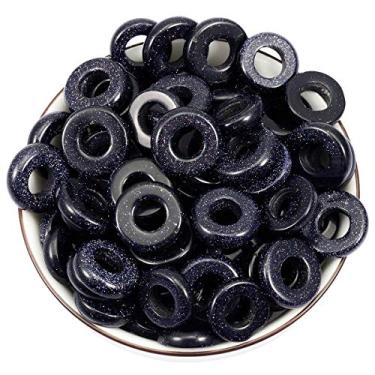 Imagem de Nupuyai — Contas largas de pedra grande para fabricação de joias, pacote com 30, contas europeias de rondelle polidas para berloques, Blue Sand Stone, 4x14(mm), 30