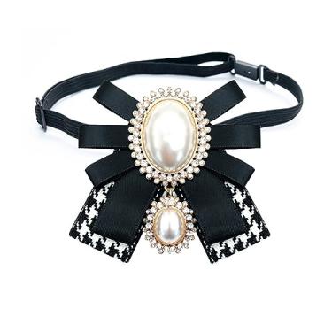 Imagem de Chamvino Camisa feminina strass grande arco aeromoça profissional estudante broche de arco grande, Zinco, Pérola