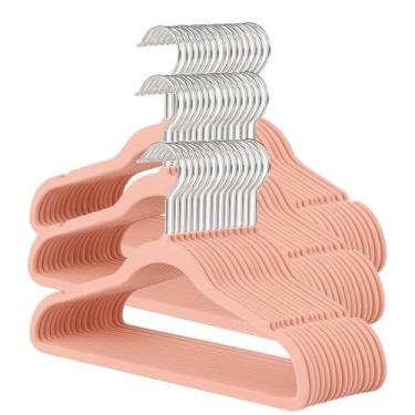 Imagem de Kit 30 Cabide Infantil de Veludo Antideslizante Slim Ultrafino para Roupa Calça Camiseta de Bebe (Rosa)