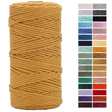 Imagem de Cordão de macramê marrom amarelado 3 mm x 109 m, cordão colorido de algodão para artesanato e artesanato para pendurar na parede, projetos decorativos de tricô