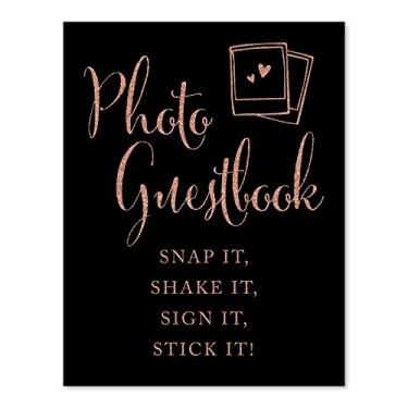 Imagem de Andaz Press Wedding Party Signs, Faux Rose Gold Glitter on Black, 8.5x11-inch, Photo Guestbook Snap It, Shake It, Sign It, Stick It, Polaroid Sign 1-Pack