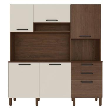 Imagem de Cozinha Compacta 6P 2G 180 cm Ferrara Nogueira Off White Cp Ripado KTP