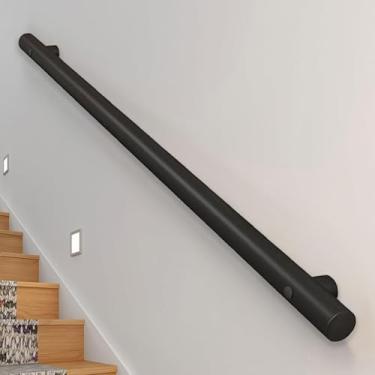 Imagem de Corrimão De Corrimão De Escada Moderna - 3m/3.5m/4m/4.5m - Preto Fosco, Montagem Na Parede Corrimão De Escada De Aço Inoxidável De Metal Para Degraus Internos E Externos, Black, 13ft/390cm