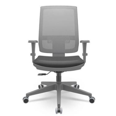 Imagem de Cadeira Brizza Diretor Grafite Tela Cinza Assento Vinil Preto Base Rel