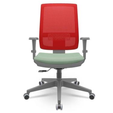 Imagem de Cadeira Brizza Diretor Grafite Tela Vermelha Assento Vinil Verde Base 