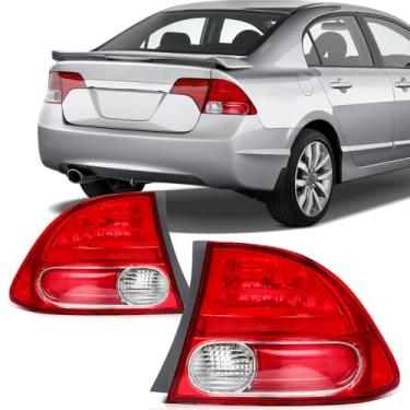 Imagem de SCITOO Conjunto de luz traseira compatível com 2006-2008 para Honda Civic Sedan Par de lanternas traseiras cromada alojamento lente vermelha HO2801165