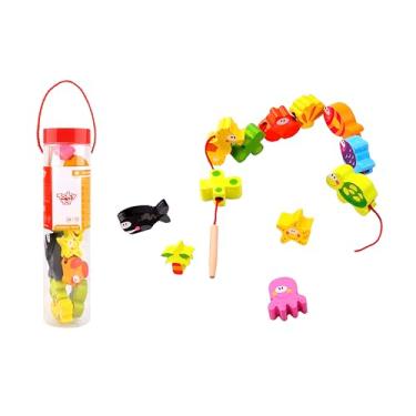 Imagem de Tooky Toy Brinquedo Educativo Madeira Blocos de Laço Mar 13 Peças