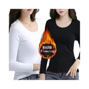 Imagem de Camisetas Térmicas Femininas de Lã - Manga Comprida, Gola Redonda, Cai
