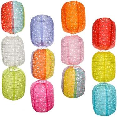 Imagem de Lanternas de papel vazadas lanternas de papel decorativas chinesas japonesas penduradas para aniversário, Dia das Bruxas, chá de bebê, decoração de casa, decoração de festa (formato oval (sem LED, borla e vara))