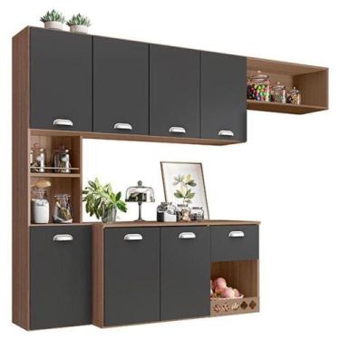 Imagem de Cozinha Suspensa Mila Carvalho Grafite  Poliman - POLIMAN MÓVEIS, Carv