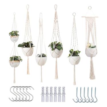 Imagem de Rrlihjgu Suporte de Plantas para Exterior, 6 Peças Cesta Decorativa Para Vasos De Flores, Suporte para Plantas Pendurado Boêmio para Sala de Estar Varanda Janela Externa Jardim
