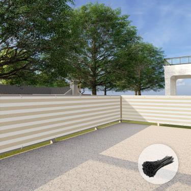 Imagem de Tela de privacidade para deck de pátio de 9,5 x 63,5 cm, perfeita para ambientes externos, quintal, varanda, trilhos, jardinagem, proteção de trilhos de cerca, bege e branco-personalizado