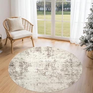 Imagem de UERMEI Tapete redondo de 1,2 m para sala de estar - 10 x 10 cm lavável, neutro, moderno, abstrato, macio, fino, tapete antiderrapante para quarto, embaixo da mesa de jantar, decoração de escritório em