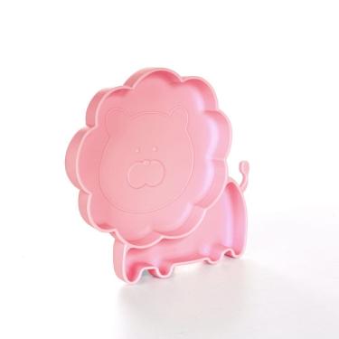 Imagem de Prato Refeição 3 Divisórias Infantil Silicone Ventosa Bebê Leaozinho Rosa