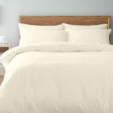 Imagem de Pizuna Capa de edredom queen 3 pecas algodao Marfim, 400 fios de algodão 100% sateen de fibra longa capa de edredão com fecho de botão oculto