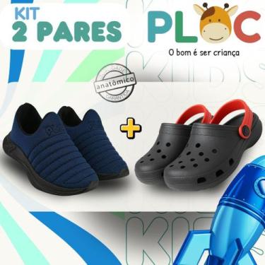 Imagem de Kit 2 Pares: Tênis Calce Fácil Colors Ploc + Babuche Preto/Vermelho, 3