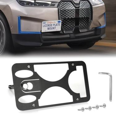 Imagem de Moldura frontal sem furadeira compatível com BMW iX 2022-2025 Suporte de montagem de gancho de reboque para placa de carro antifurto Capas de etiqueta de carro à prova de ferrugem, acessórios de carro