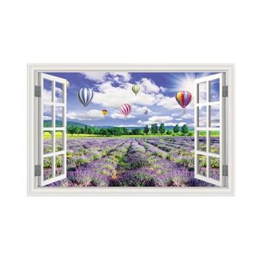 Imagem de Impressões em tela paisagens-Arte parede janela falsa-Balão flores roxas-Natureza Pintura Decoração Banheiro 30x50cm Sem Moldura