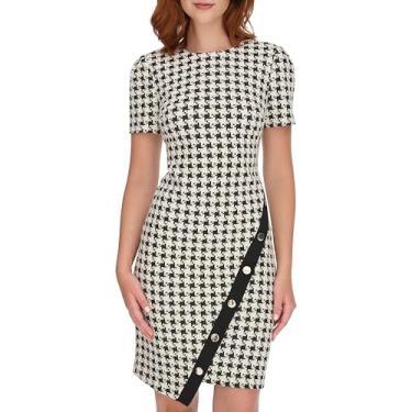 Imagem de Tommy Hilfiger Vestido feminino Pixelated Houndstooth sem mangas com fecho de botão, Preto/pérola, 48