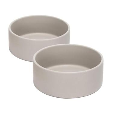 Imagem de SPUNKYJUNKY Tigela de cerâmica para cães e gatos de 1,190 g, tigela de água moderna e pesada para comida para substituição cinza (pacote com 2)