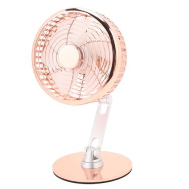 Imagem de Tnfeeon Ventilador de Mesa USB Pequeno 3 Velocidades Ajustável Metal Silencioso Retro da área de Trabalho 360 Graus Rotação Recarregável Três Eixos Dobráveis (ouro rosa)