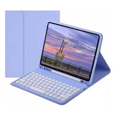 Imagem de Teclado Bluetooth Redondo+capa De Couro Para S6 lite 10.4 Polegadas (Cinza Lavanda)