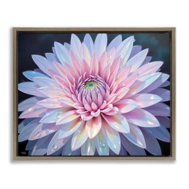 Imagem de Stupell Industries Dew Kissed Pink Chrysanthemum Brown Framed Floater Canvas Wall Art Design por Tabz Jones, 17 x 21