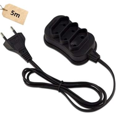 Imagem de Extensao Eletrica Tripolar 5mt 3 Entradas Preta - Extensão Tomada Filtro Linha 10A (5 Metros)