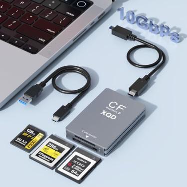 Imagem de Leitor de cartões CFexpress/XQD/SD de 10 Gbps 3 em 1 CFexpress tipo B, adaptador de leitor de cartão de memória XQD/SD USB 3.2 Gen 2, suporte para porta Thunderbolt 3/4 para criadores de conteúdo de