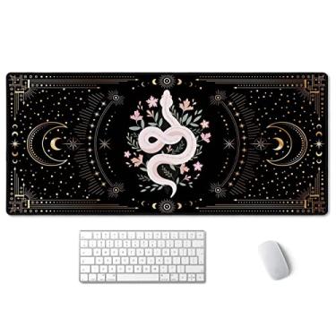 Imagem de SSOIU Mouse pad grande, tapete de mesa de bruxa de cobra Boho para mesa, mouse pad para jogos à prova d'água para mulheres, meninas, fases da lua, computador, laptop, protetor, blocos de escrita para escola, escritório, casa, 90 cm x 40 cm