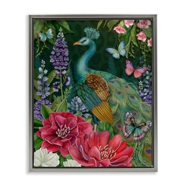 Imagem de Stupell Industries Design de arte de parede em tela flutuante cinza pavão com motivo de jardim por Nicole Tamarin, 53 x 43 cm