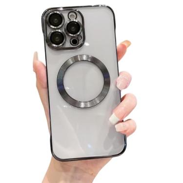 Imagem de Capa Case Anti-Impacto Transparente de Silicone Magnética Para iPhone 14 Pro Max (Preto)