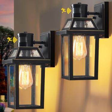 Imagem de Luzes de parede externas com sensor de movimento, luz de varanda externa 3 modos de iluminação, luminária externa do crepúsculo ao amanhecer, à prova d'água, luzes externas para casa, porta, pátio